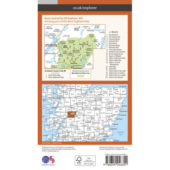 Ben Nevis Map, OS Explorer 392 Map for Ben Nevis