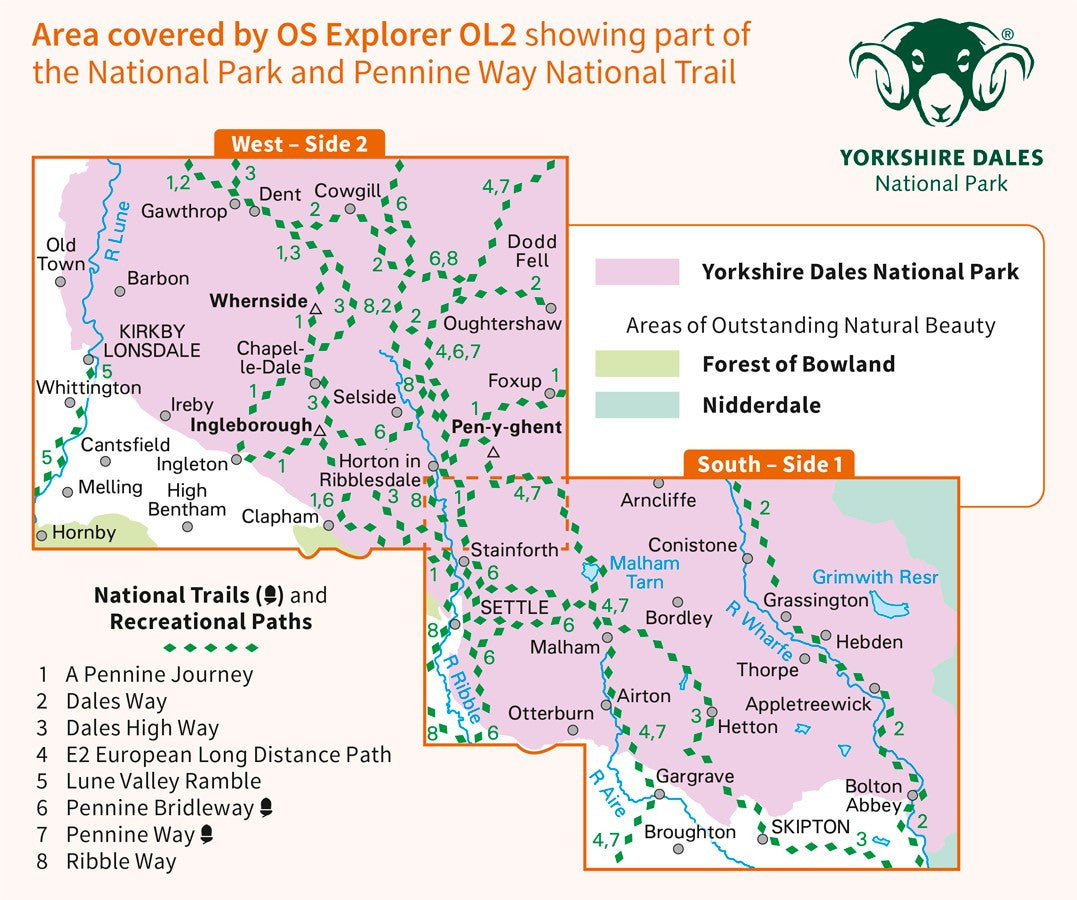 OS Explorer OL2 Yorkshire Three Peaks Challenge Map