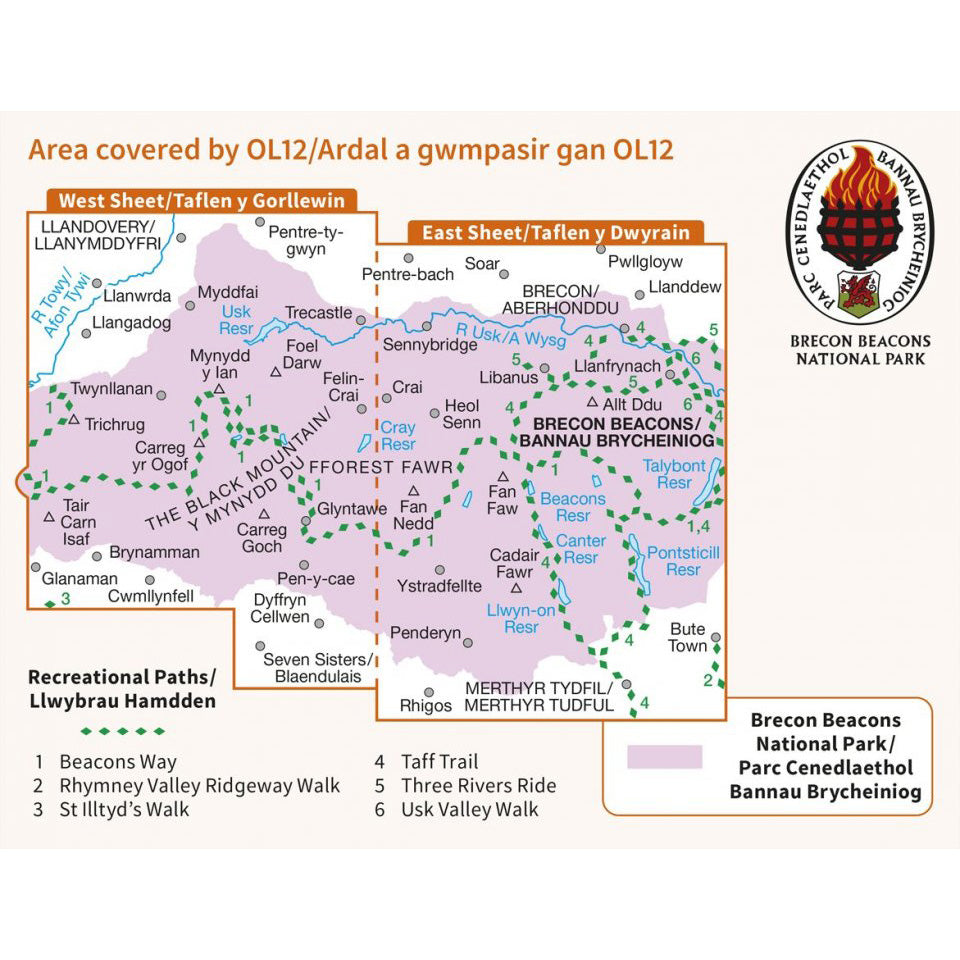 OS Explorer Map OL12 for Pen y Fan, Western Brecon Beacons